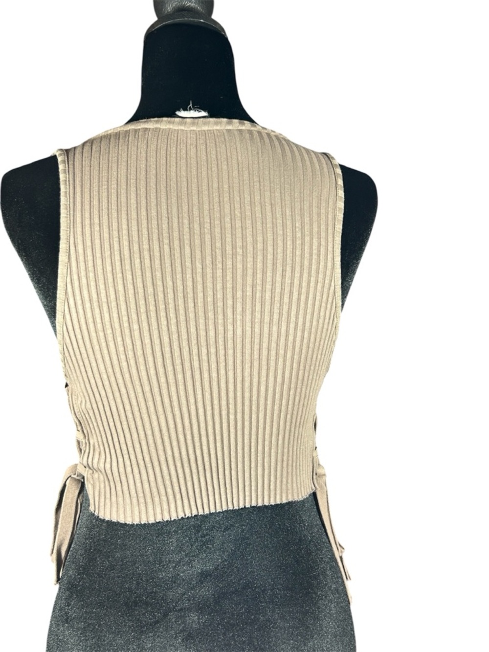 ZARA Ribbed Lace Up Side Crop Top Knit Tank Taupe Brown S - Picture 2 of 7